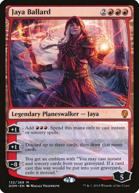 Jaya Ballard - +1: Add {R}{R}{R}. Spend this mana only to cast instant or sorcery spells.