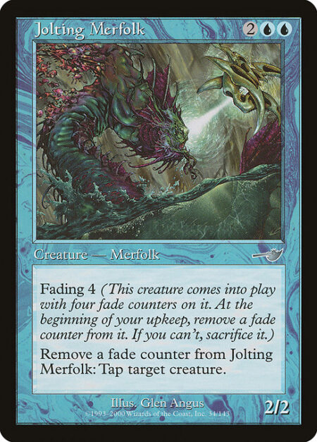 Jolting Merfolk - Fading 4 (This creature enters the battlefield with four fade counters on it. At the beginning of your upkeep