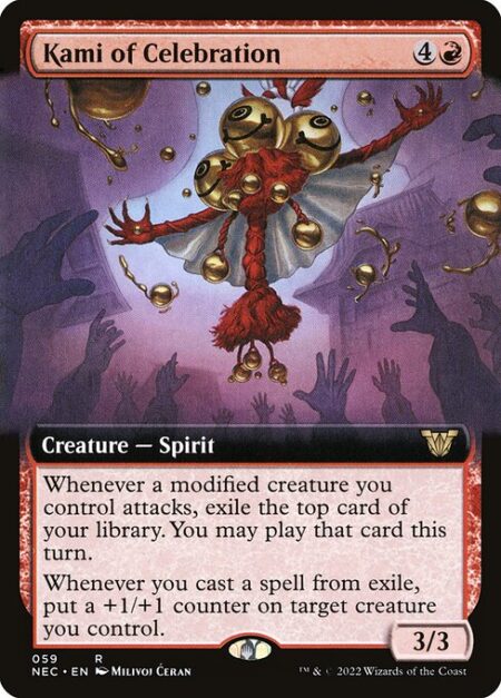 Kami of Celebration - Whenever a modified creature you control attacks