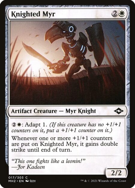 Knighted Myr - {2}{W}: Adapt 1. (If this creature has no +1/+1 counters on it