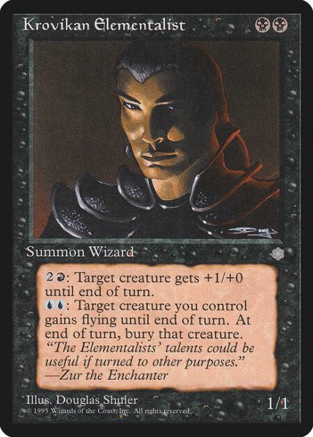 Krovikan Elementalist - {2}{R}: Target creature gets +1/+0 until end of turn.