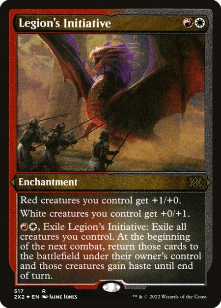 Legion's Initiative - Red creatures you control get +1/+0.