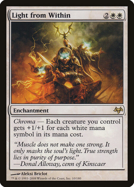 Light from Within - Chroma — Each creature you control gets +1/+1 for each white mana symbol in its mana cost.