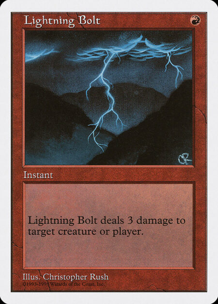 Lightning Bolt - Lightning Bolt deals 3 damage to any target.