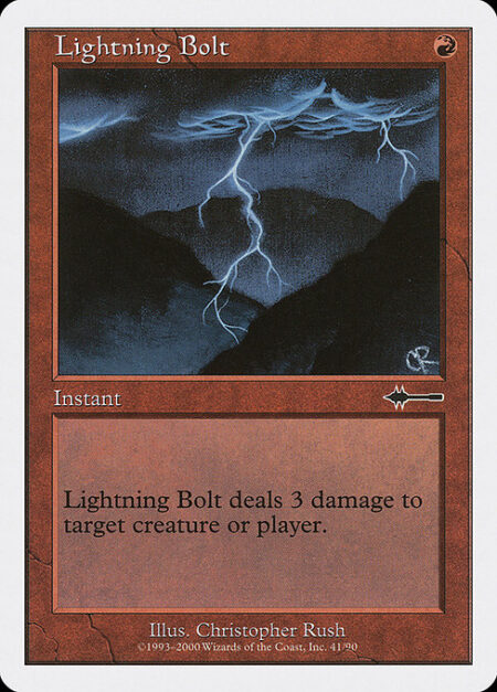 Lightning Bolt - Lightning Bolt deals 3 damage to any target.