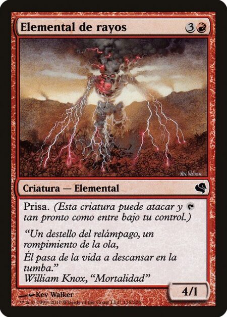 Lightning Elemental - Haste (This creature can attack and {T} as soon as it comes under your control.)