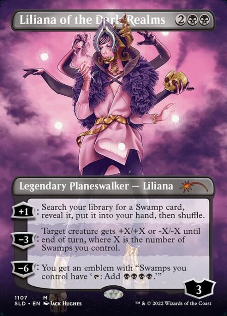 Liliana of the Dark Realms - +1: Search your library for a Swamp card