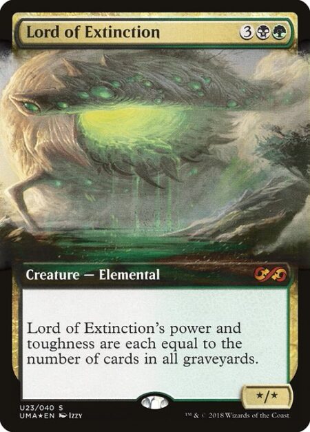 Lord of Extinction - Lord of Extinction's power and toughness are each equal to the number of cards in all graveyards.