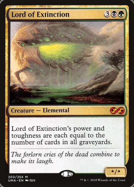 Lord of Extinction - Lord of Extinction's power and toughness are each equal to the number of cards in all graveyards.