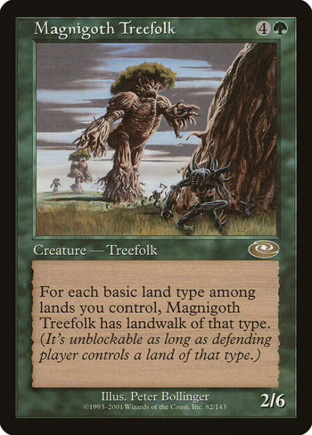 Magnigoth Treefolk - Domain — For each basic land type among lands you control