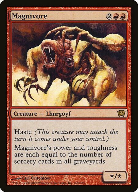 Magnivore - Haste (This creature can attack and {T} as soon as it comes under your control.)