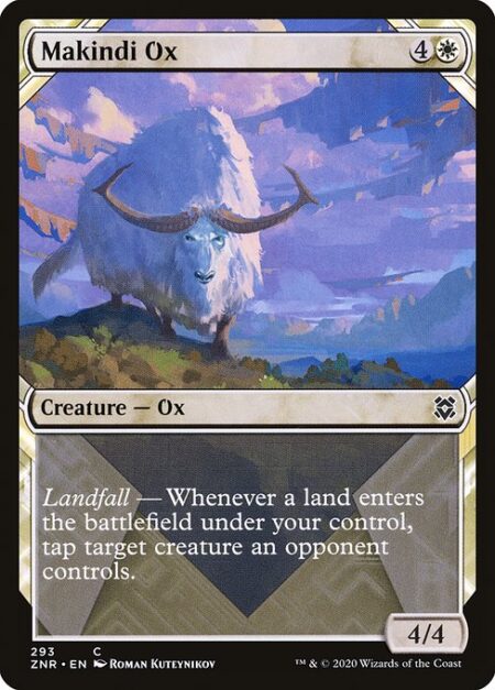 Makindi Ox - Landfall — Whenever a land enters the battlefield under your control