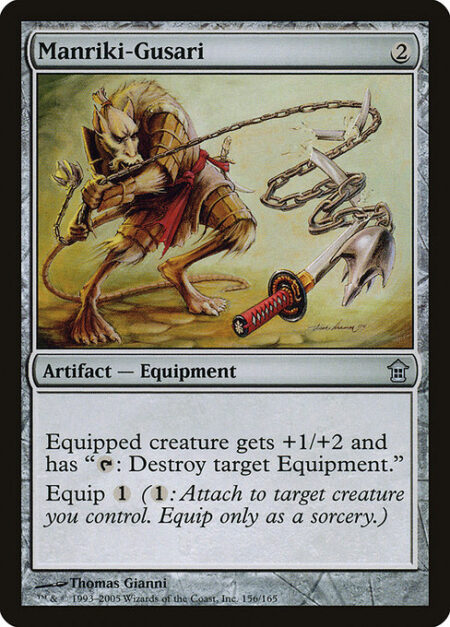 Manriki-Gusari - Equipped creature gets +1/+2 and has "{T}: Destroy target Equipment."