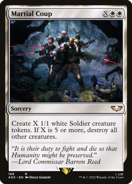 Martial Coup - Create X 1/1 white Soldier creature tokens. If X is 5 or more