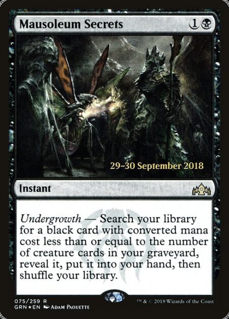 Mausoleum Secrets - Undergrowth — Search your library for a black card with mana value less than or equal to the number of creature cards in your graveyard