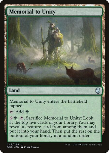 Memorial to Unity - Memorial to Unity enters the battlefield tapped.