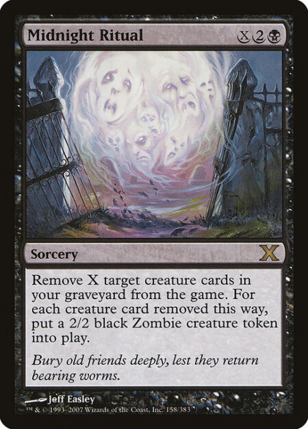 Midnight Ritual - Exile X target creature cards from your graveyard. For each creature card exiled this way