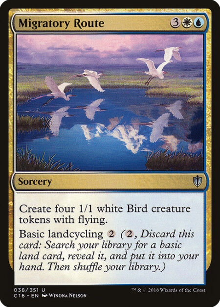 Migratory Route - Create four 1/1 white Bird creature tokens with flying.