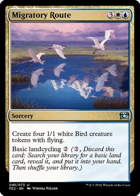 Migratory Route - Create four 1/1 white Bird creature tokens with flying.