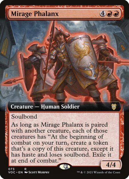Mirage Phalanx - Soulbond (You may pair this creature with another unpaired creature when either enters the battlefield. They remain paired for as long as you control both of them.)