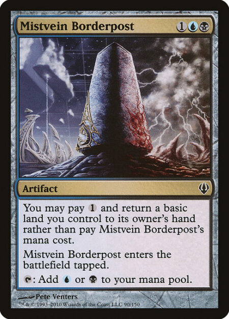 Mistvein Borderpost - You may pay {1} and return a basic land you control to its owner's hand rather than pay this spell's mana cost.