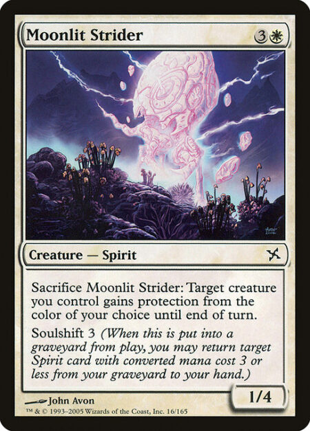 Moonlit Strider - Sacrifice Moonlit Strider: Target creature you control gains protection from the color of your choice until end of turn.
