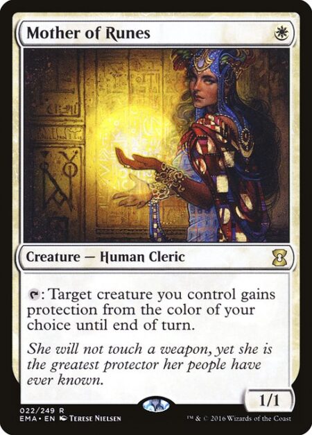 Mother of Runes - {T}: Target creature you control gains protection from the color of your choice until end of turn.