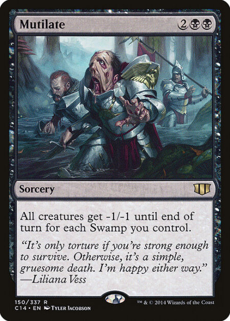 Mutilate - All creatures get -1/-1 until end of turn for each Swamp you control.