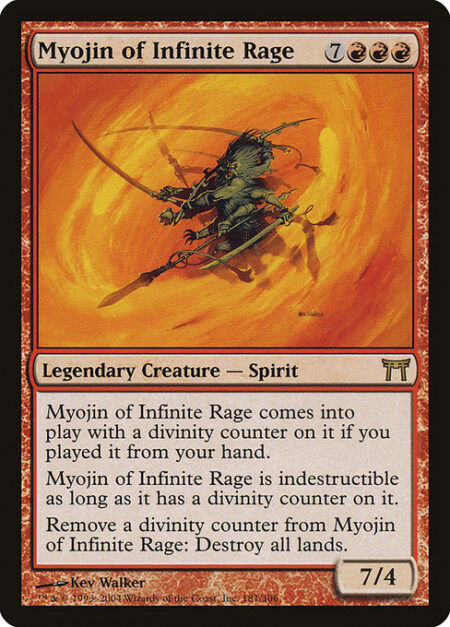 Myojin of Infinite Rage - Myojin of Infinite Rage enters the battlefield with a divinity counter on it if you cast it from your hand.