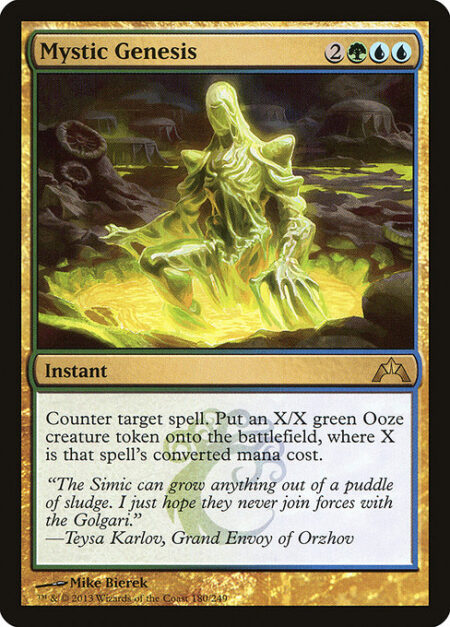 Mystic Genesis - Counter target spell. Create an X/X green Ooze creature token