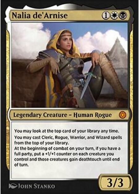 Nalia de'Arnise - You may look at the top card of your library any time.