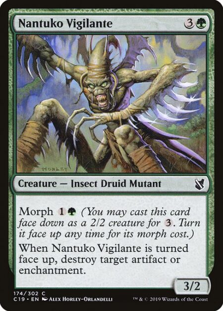Nantuko Vigilante - Morph {1}{G} (You may cast this card face down as a 2/2 creature for {3}. Turn it face up any time for its morph cost.)