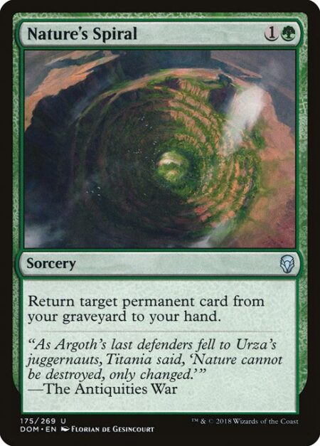 Nature's Spiral - Return target permanent card from your graveyard to your hand.