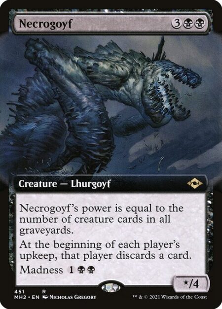 Necrogoyf - Necrogoyf's power is equal to the number of creature cards in all graveyards.