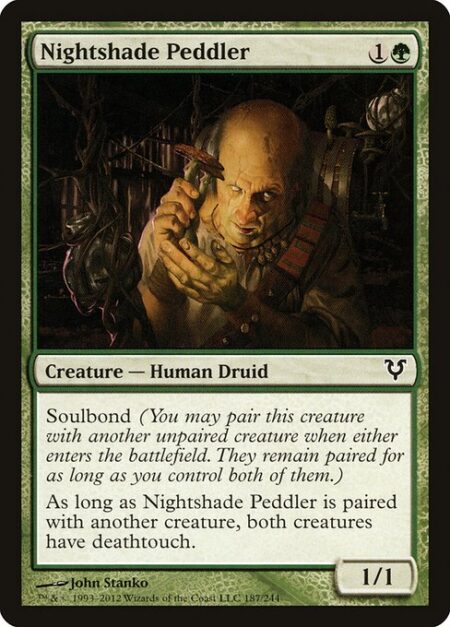 Nightshade Peddler - Soulbond (You may pair this creature with another unpaired creature when either enters the battlefield. They remain paired for as long as you control both of them.)