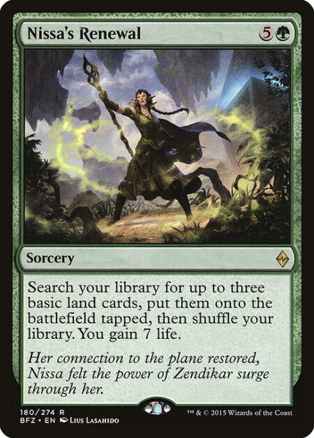 Nissa's Renewal - Search your library for up to three basic land cards