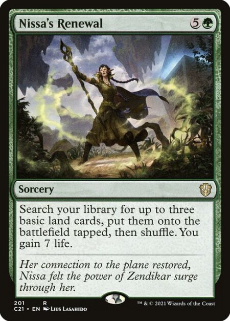 Nissa's Renewal - Search your library for up to three basic land cards