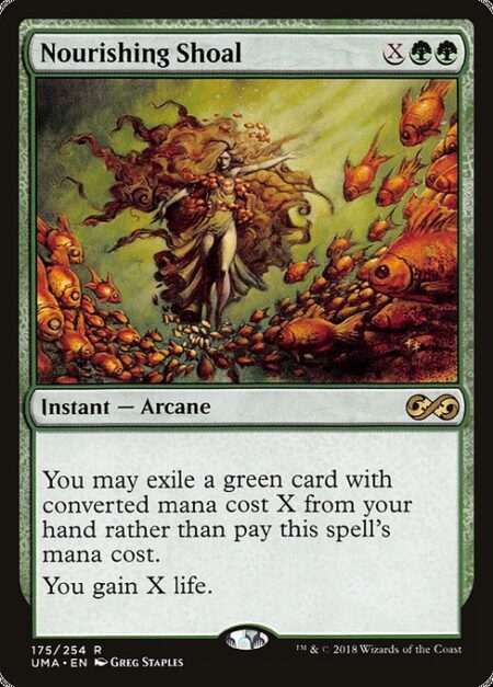 Nourishing Shoal - You may exile a green card with mana value X from your hand rather than pay this spell's mana cost.