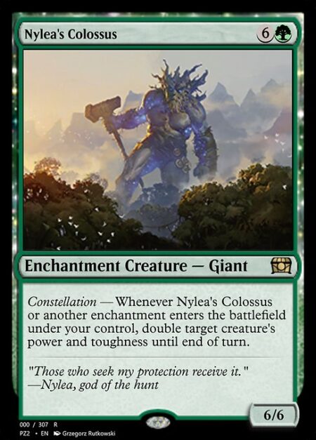 Nylea's Colossus - Constellation — Whenever Nylea's Colossus or another enchantment enters the battlefield under your control