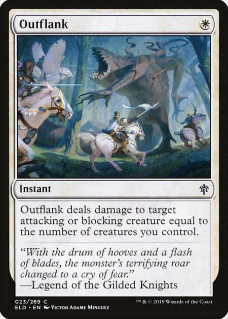 Outflank - Outflank deals damage to target attacking or blocking creature equal to the number of creatures you control.