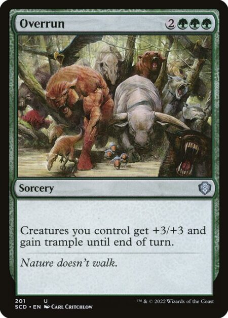 Overrun - Creatures you control get +3/+3 and gain trample until end of turn.