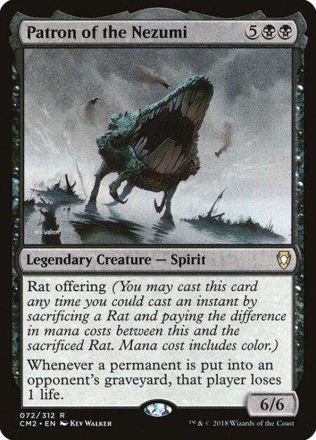 Patron of the Nezumi - Rat offering (You may cast this spell any time you could cast an instant by sacrificing a Rat and paying the difference in mana costs between this and the sacrificed Rat. Mana cost includes color.)