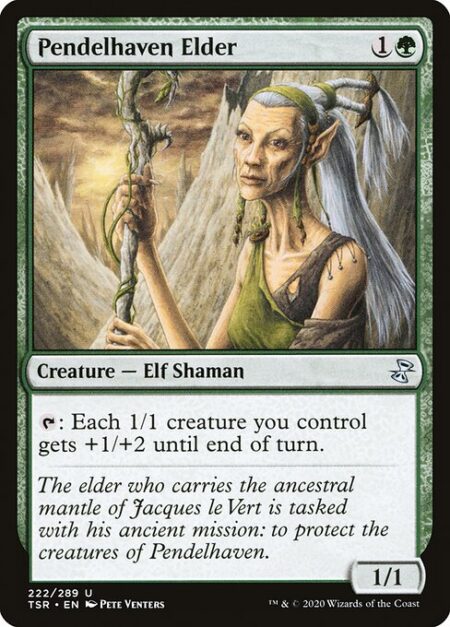 Pendelhaven Elder - {T}: Each 1/1 creature you control gets +1/+2 until end of turn.