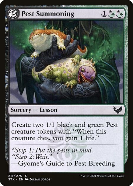 Pest Summoning - Create two 1/1 black and green Pest creature tokens with "When this creature dies