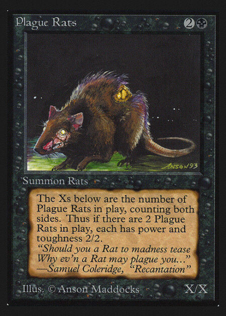 Plague Rats - Plague Rats's power and toughness are each equal to the number of creatures named Plague Rats on the battlefield.