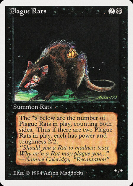 Plague Rats - Plague Rats's power and toughness are each equal to the number of creatures named Plague Rats on the battlefield.