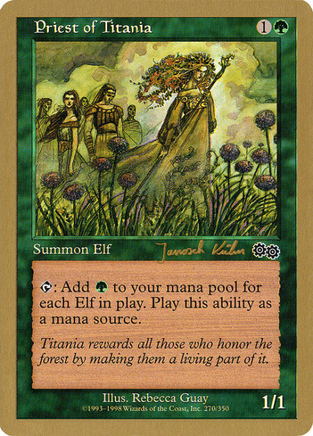 Priest of Titania - {T}: Add {G} for each Elf on the battlefield.