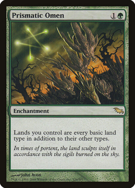 Prismatic Omen - Lands you control are every basic land type in addition to their other types.