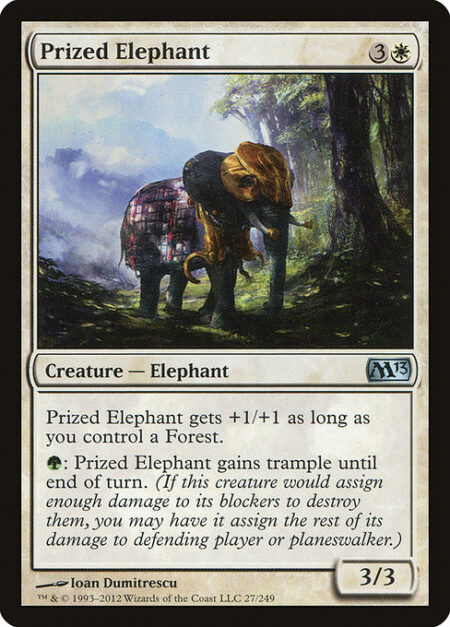Prized Elephant - Prized Elephant gets +1/+1 as long as you control a Forest.