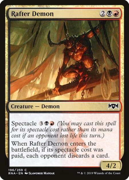 Rafter Demon - Spectacle {3}{B}{R} (You may cast this spell for its spectacle cost rather than its mana cost if an opponent lost life this turn.)